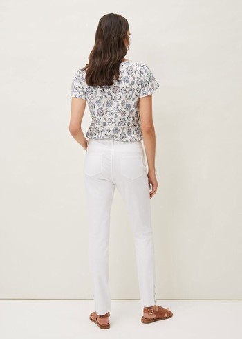 Phase Eight Bobbie Skinny Button Hem Trousers White Canada | OBVZYM-083